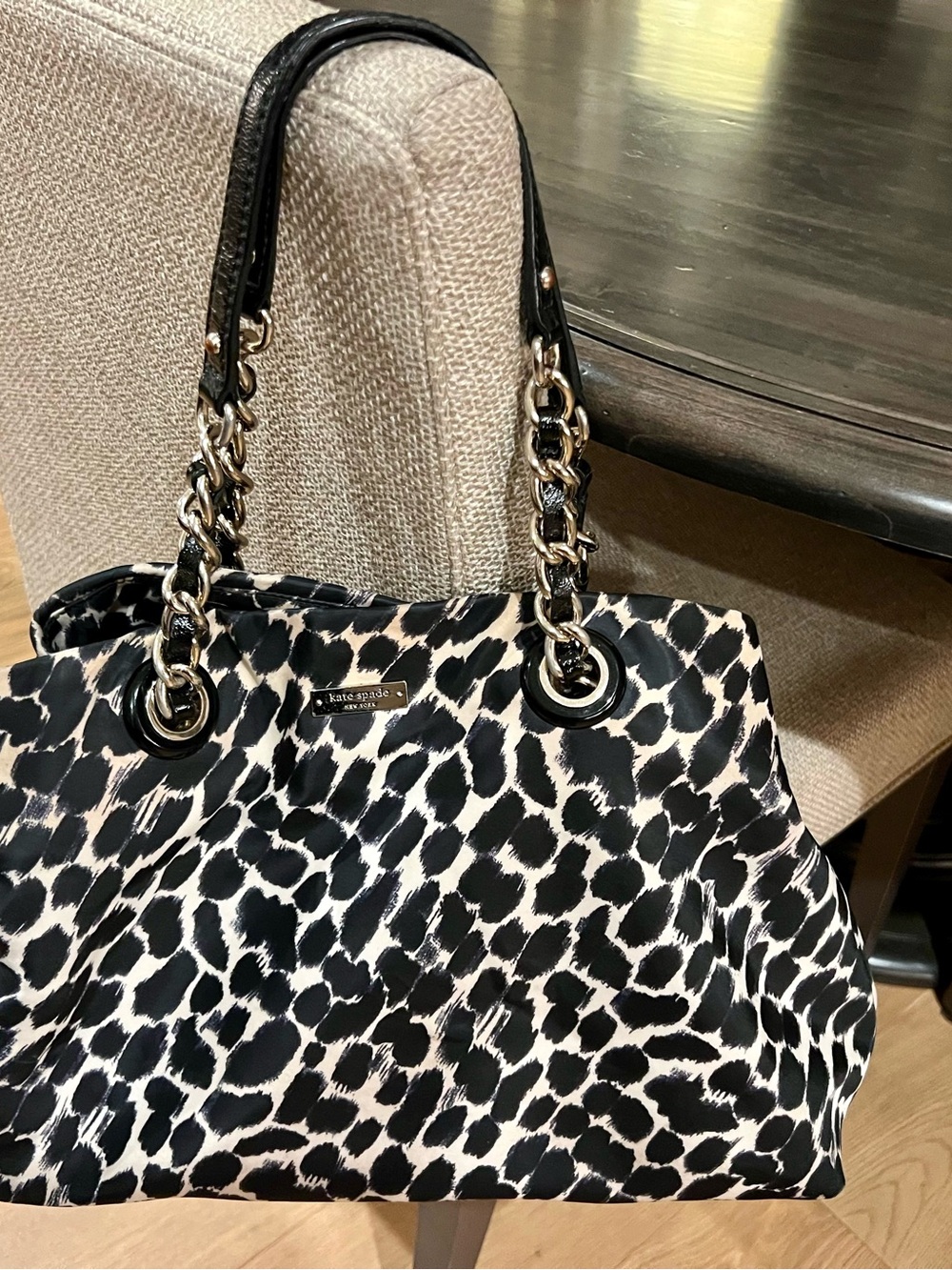 kate spade Black and White Leopard-Print Shoulder Bag